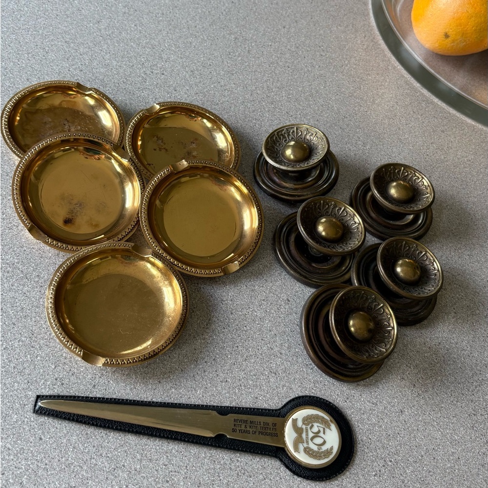 Vintage Gold and Bronze Coasters and Opener Set